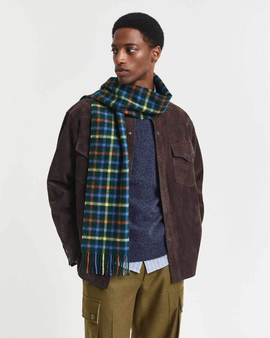 checked wool scarf - tartan green