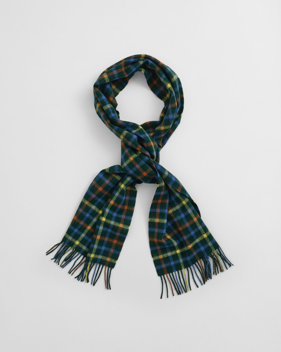 checked wool scarf - tartan green