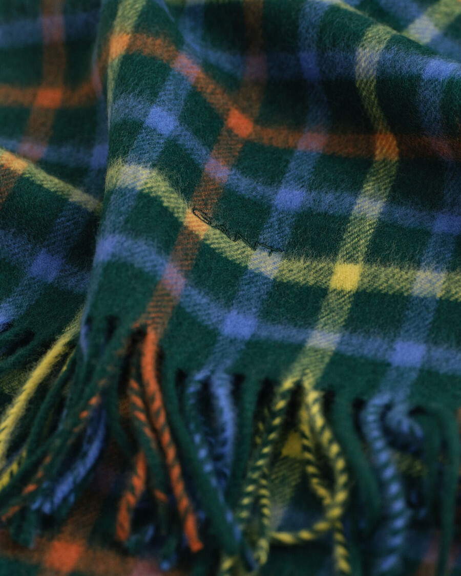 checked wool scarf - tartan green