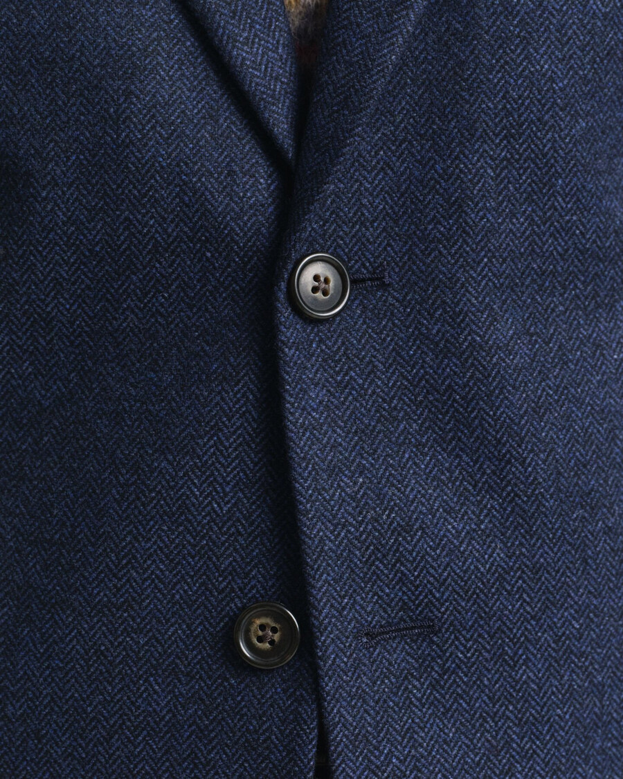 slim fit flannel herringbone suit jacket - evening blue