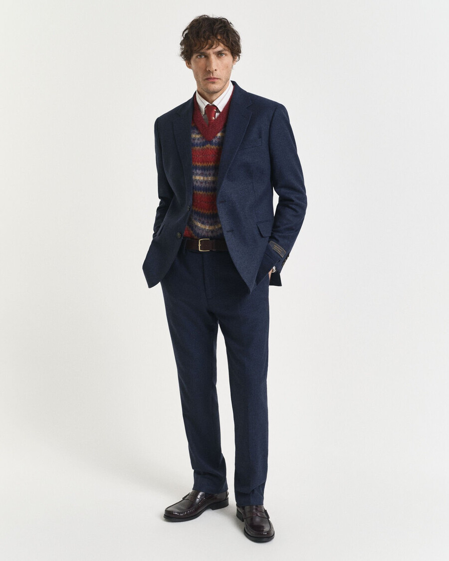 slim fit flannel herringbone suit jacket - evening blue