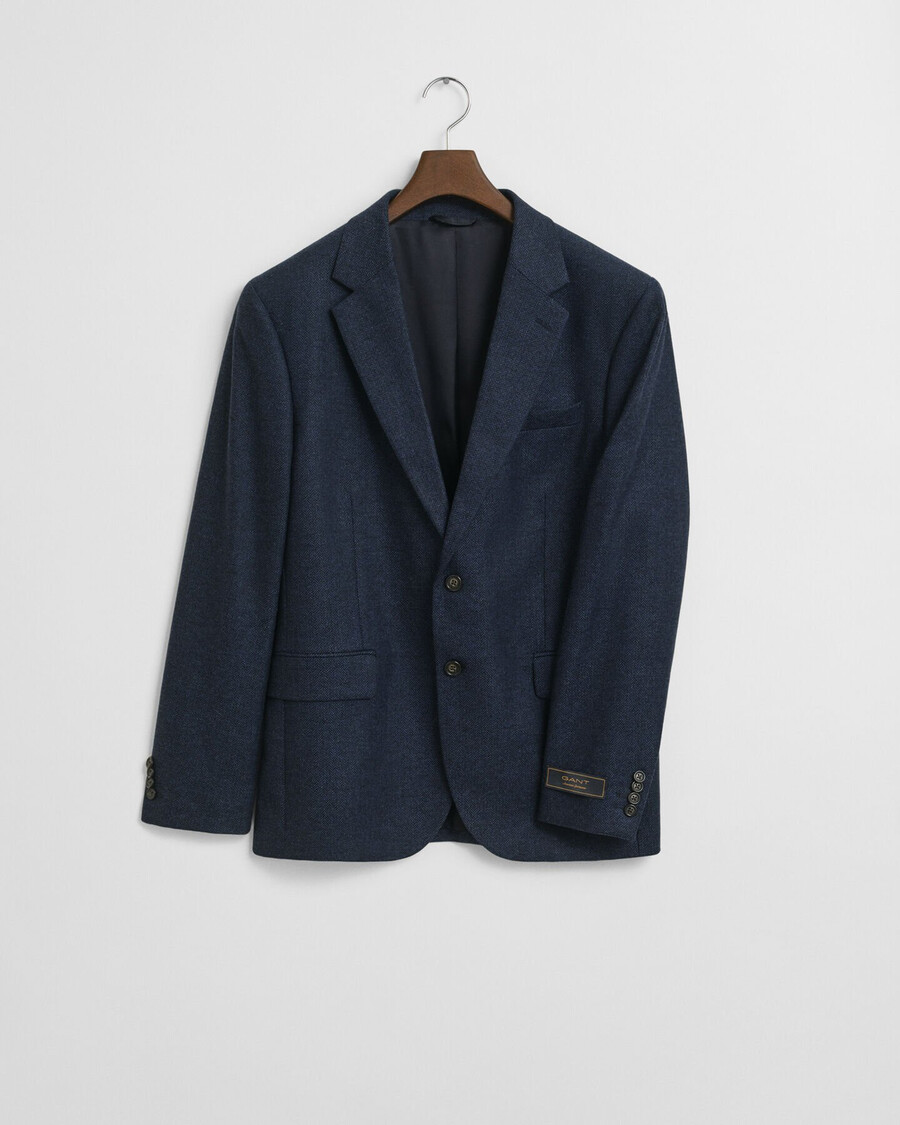 slim fit flannel herringbone suit jacket - evening blue