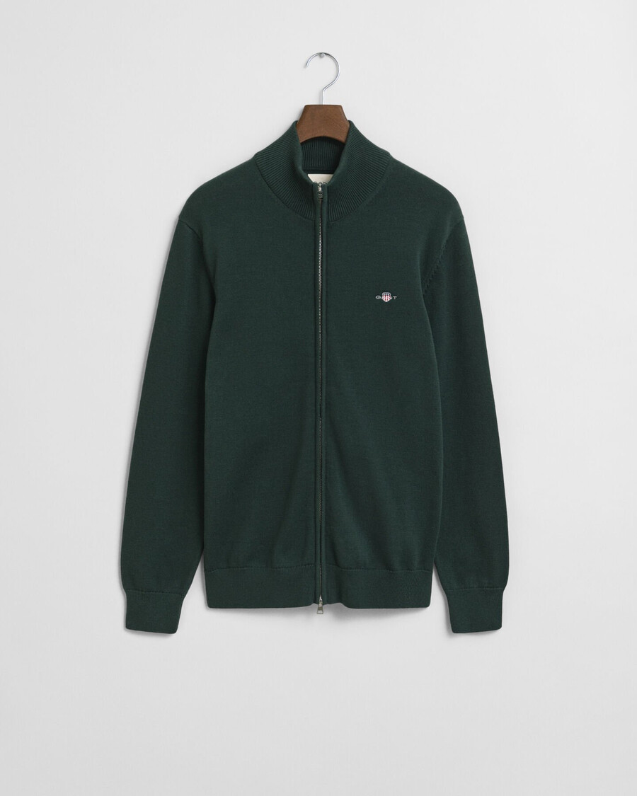 casual cotton zip cardigan - tartan green