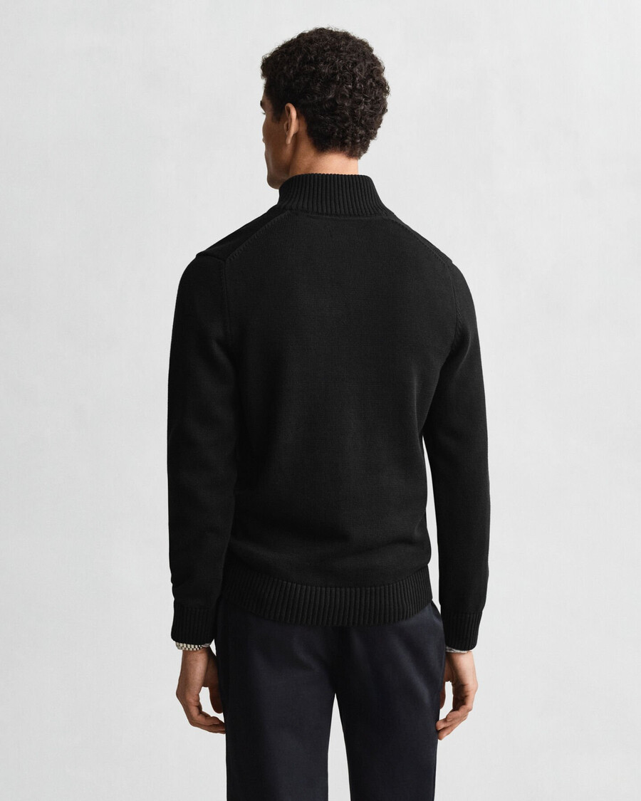 casual cotton halfzip sweater - black