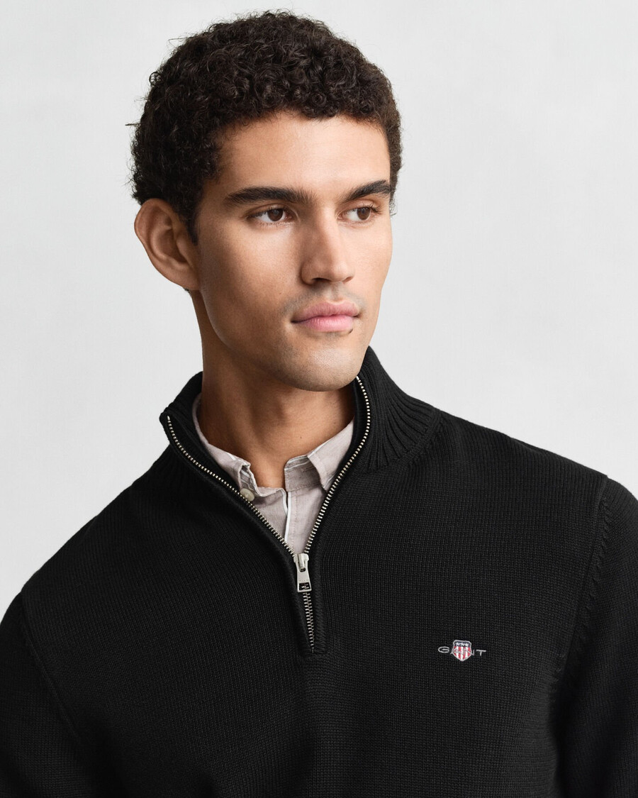casual cotton halfzip sweater - black