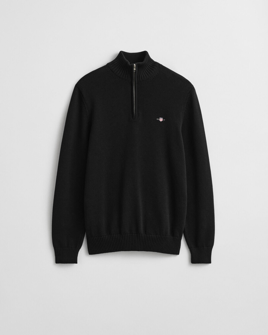 casual cotton halfzip sweater - black