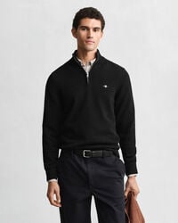 casual cotton halfzip sweater - black