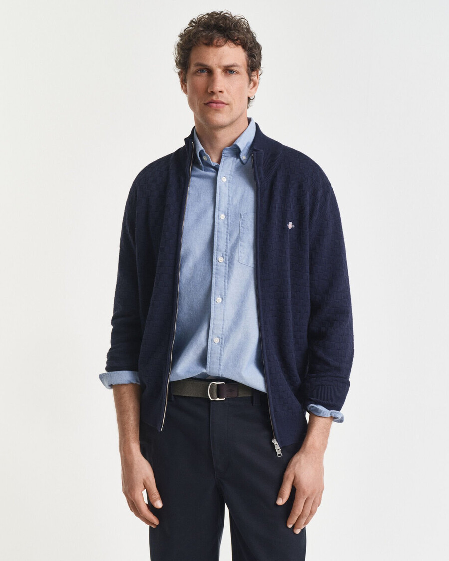 micro textured zip sweater - evening blue
