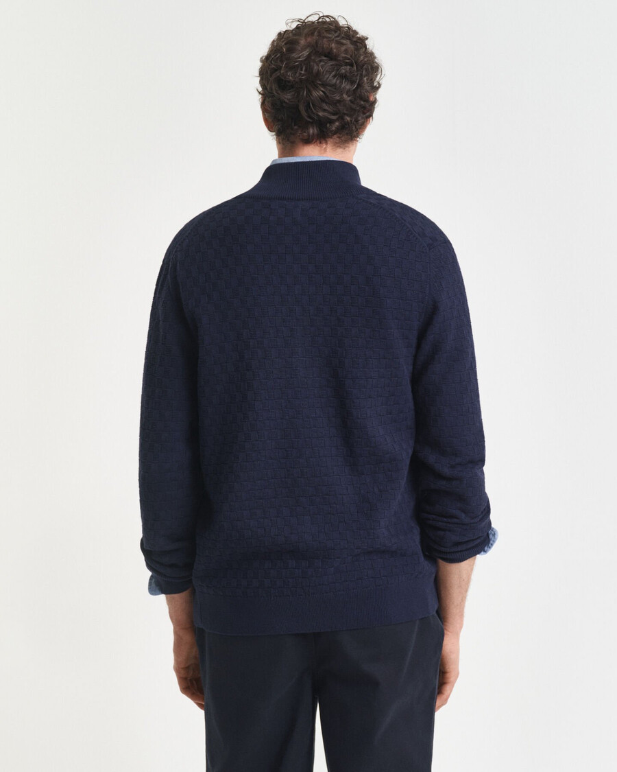 micro textured zip sweater - evening blue