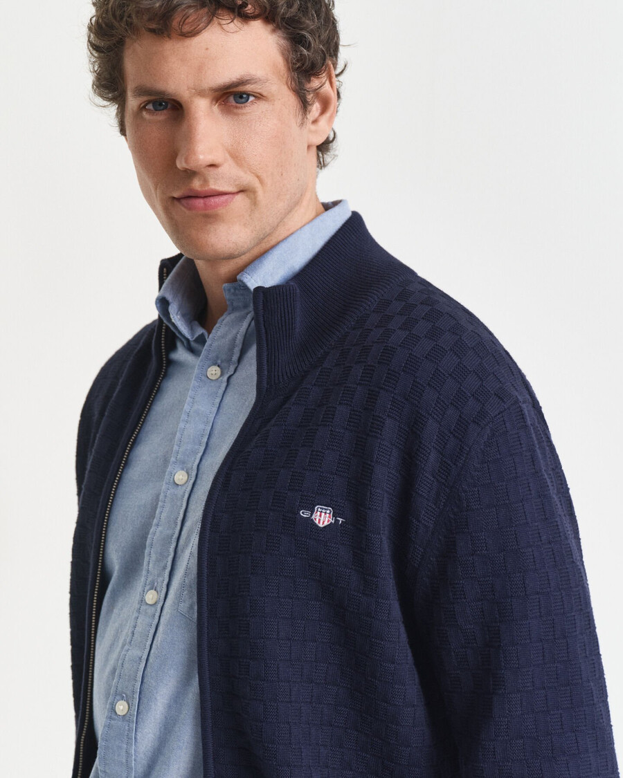 micro textured zip sweater - evening blue
