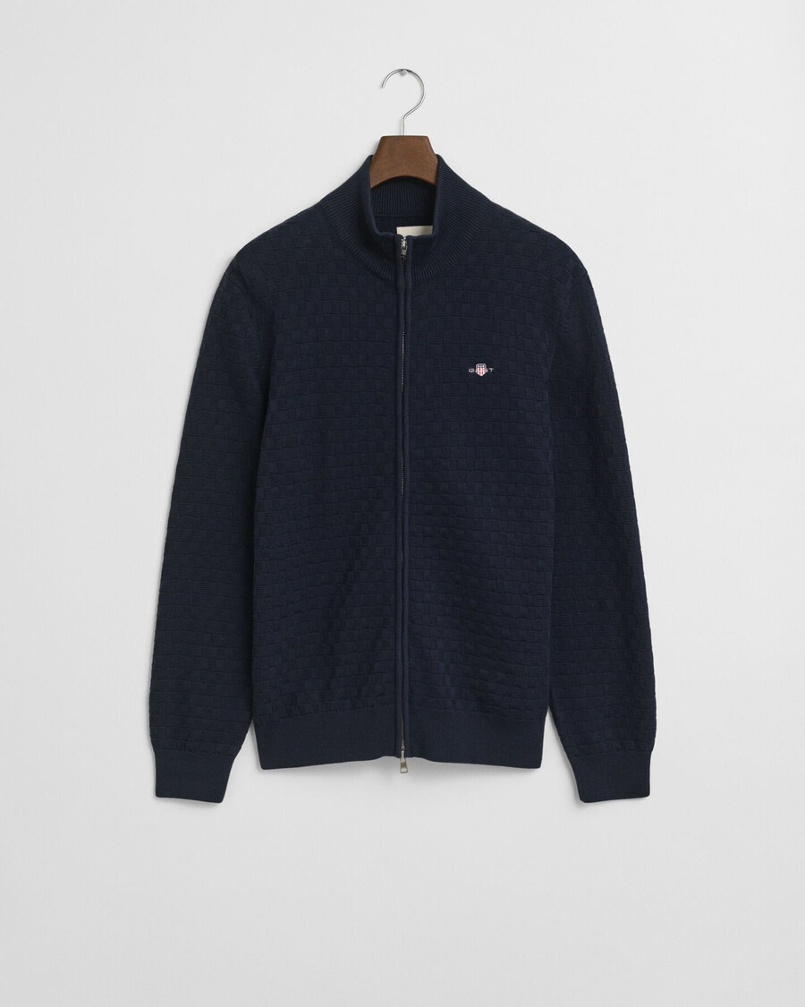 micro textured zip sweater - evening blue