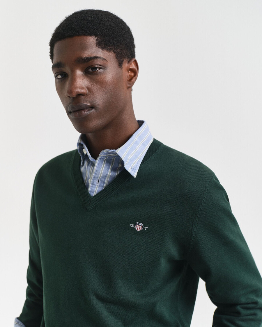 classic cotton vneck sweater - tartan green