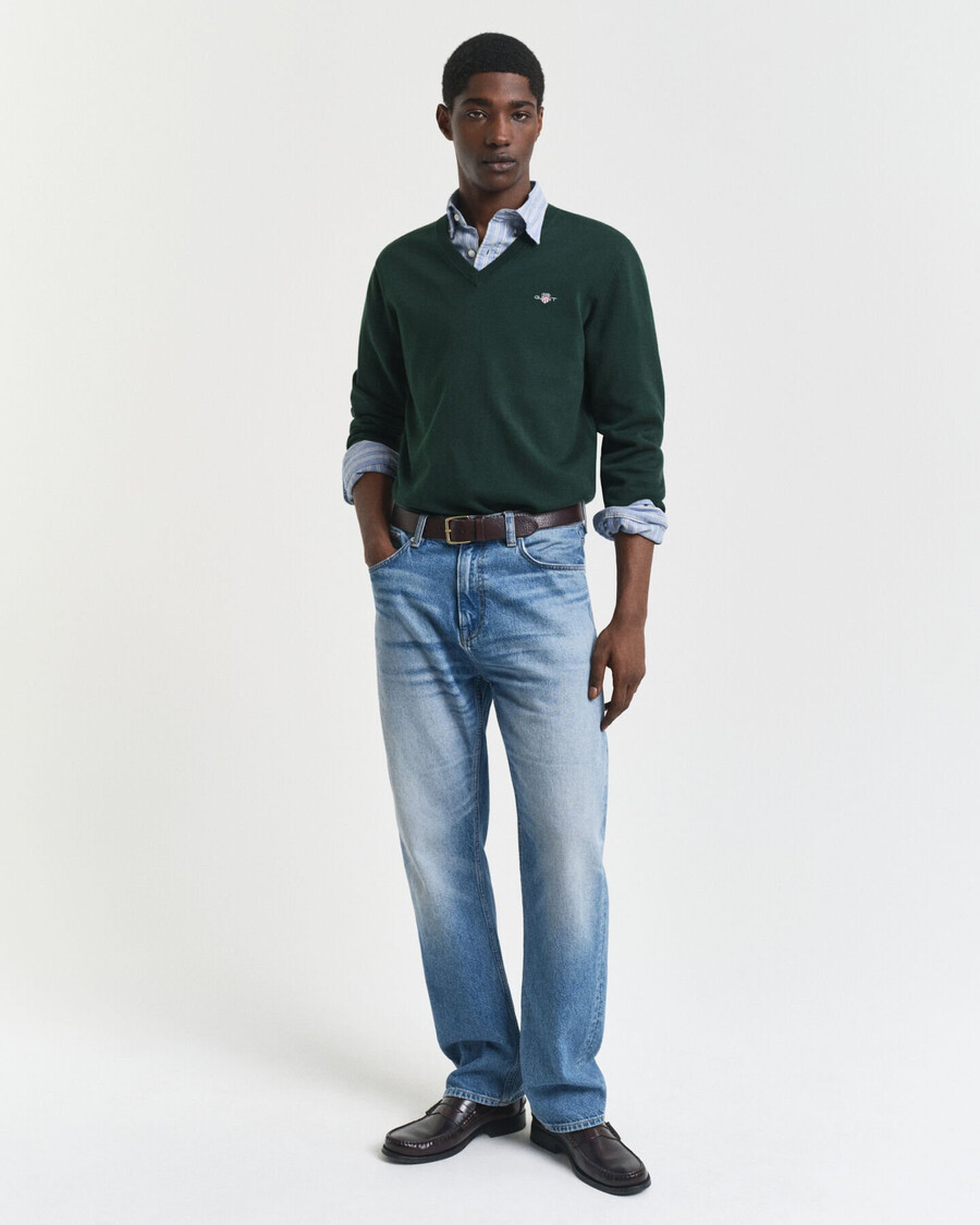classic cotton vneck sweater - tartan green
