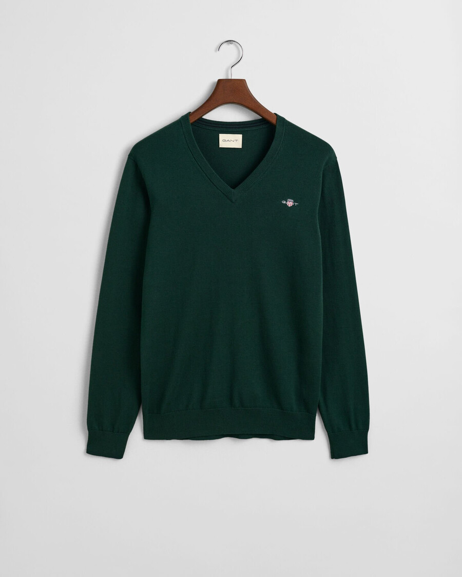 classic cotton vneck sweater - tartan green