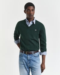 classic cotton vneck sweater - tartan green