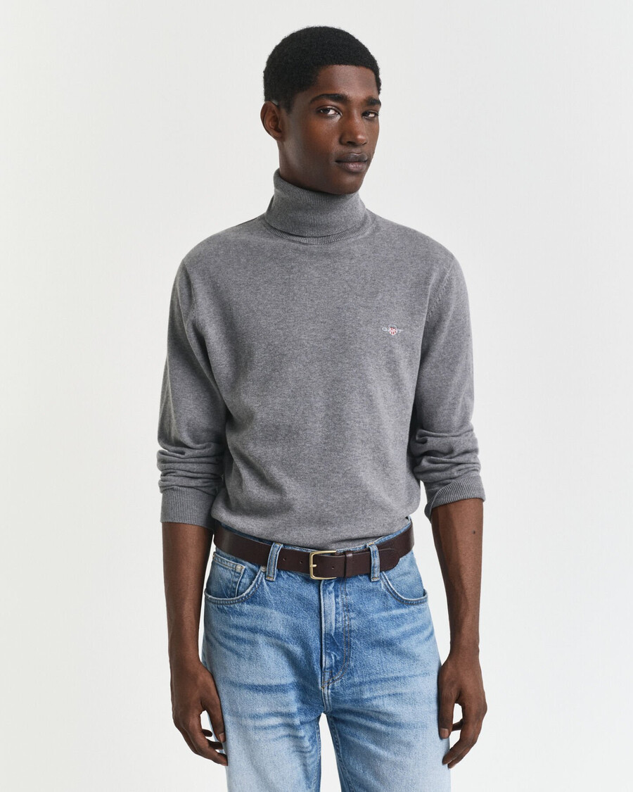 classic cotton turtleneck sweater - dark grey melange