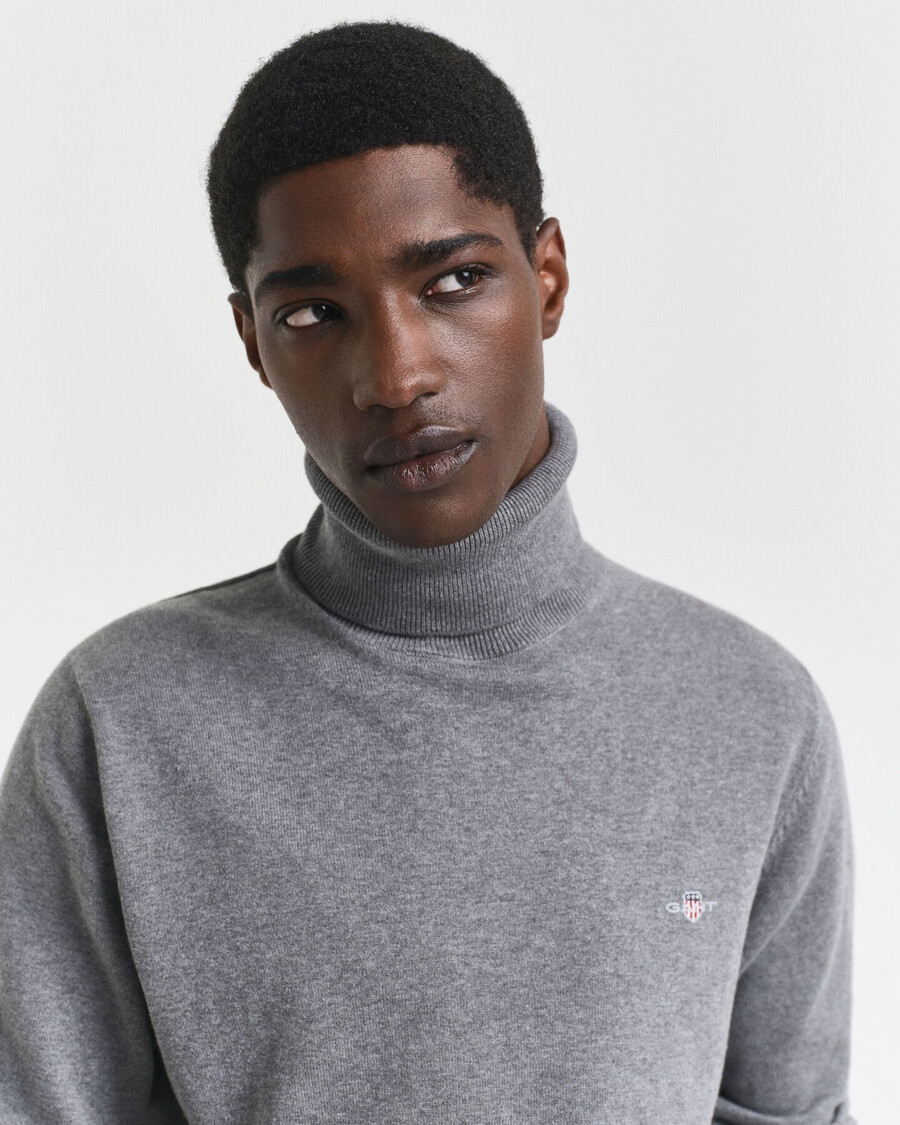 classic cotton turtleneck sweater - dark grey melange