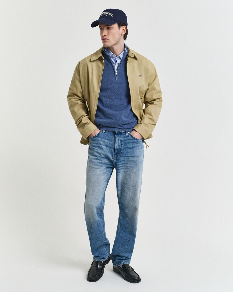 cotton piqué halfzip sweater - denim blue melange
