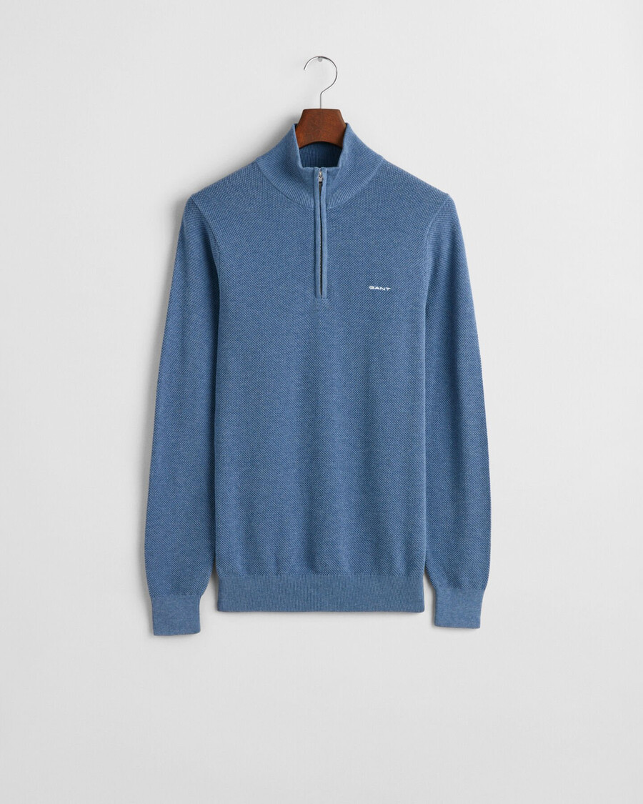 cotton piqué halfzip sweater - denim blue melange