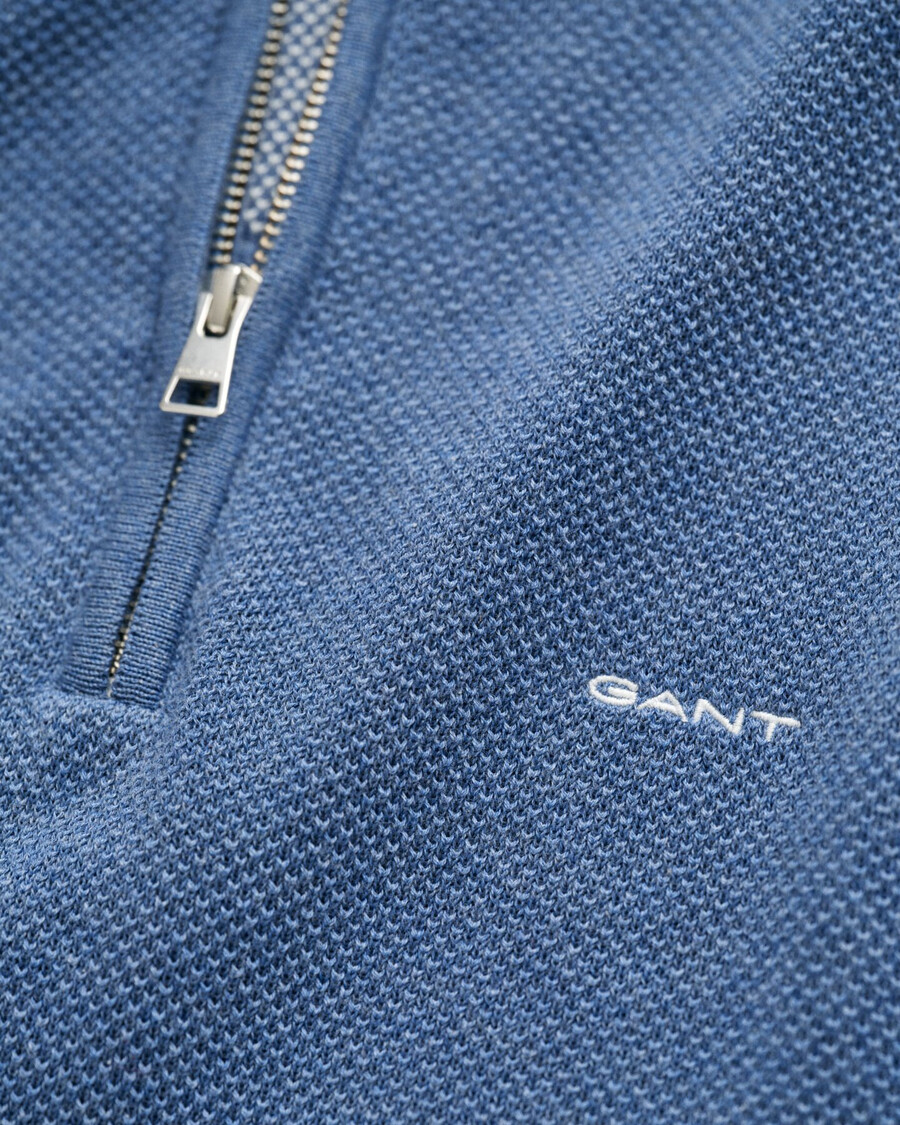 cotton piqué halfzip sweater - denim blue melange
