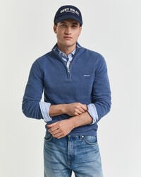 cotton piqué halfzip sweater - denim blue melange