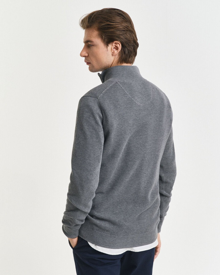 cotton piqué halfzip sweater - dark grey melange
