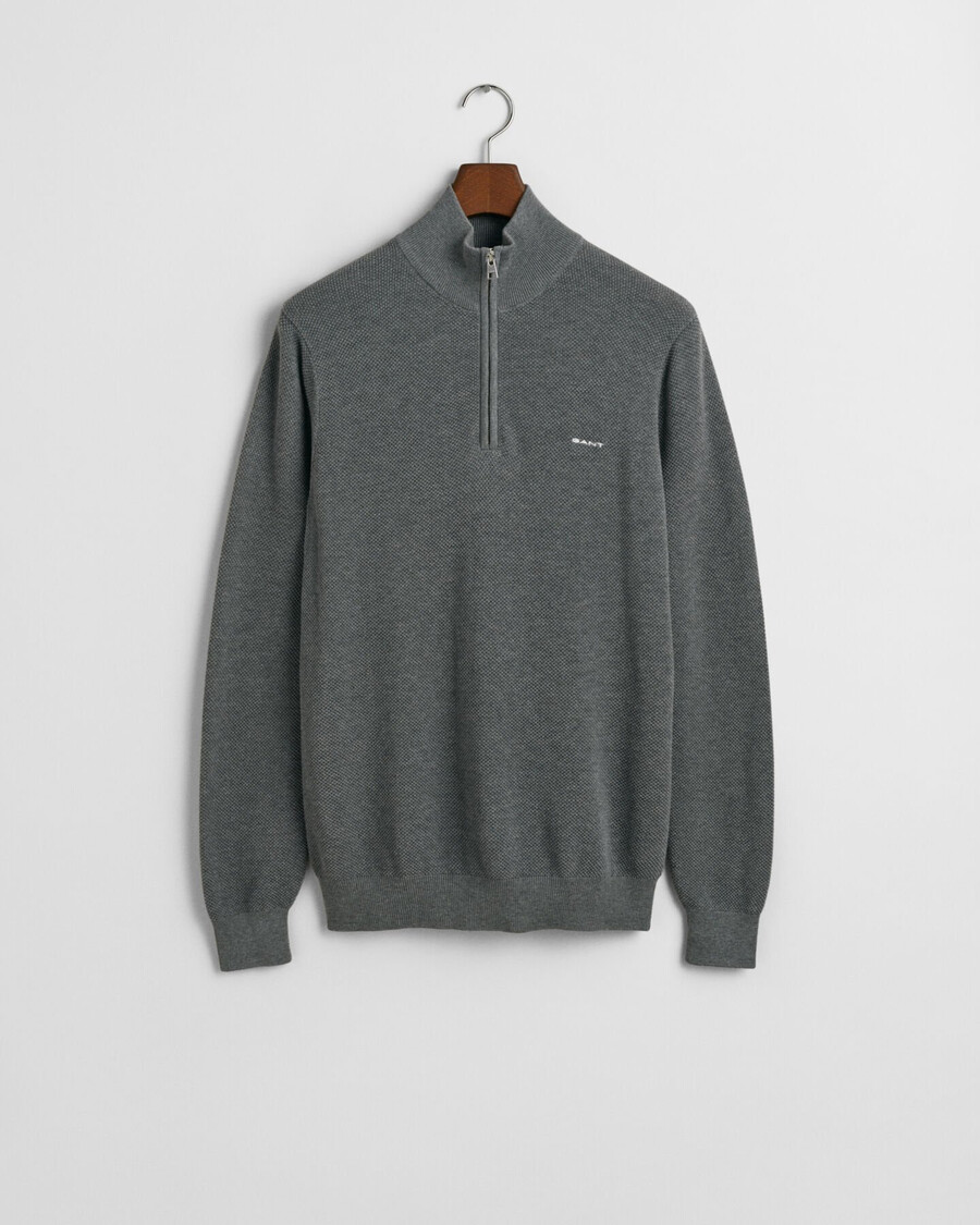 cotton piqué halfzip sweater - dark grey melange