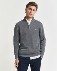 cotton piqué halfzip sweater - dark grey melange