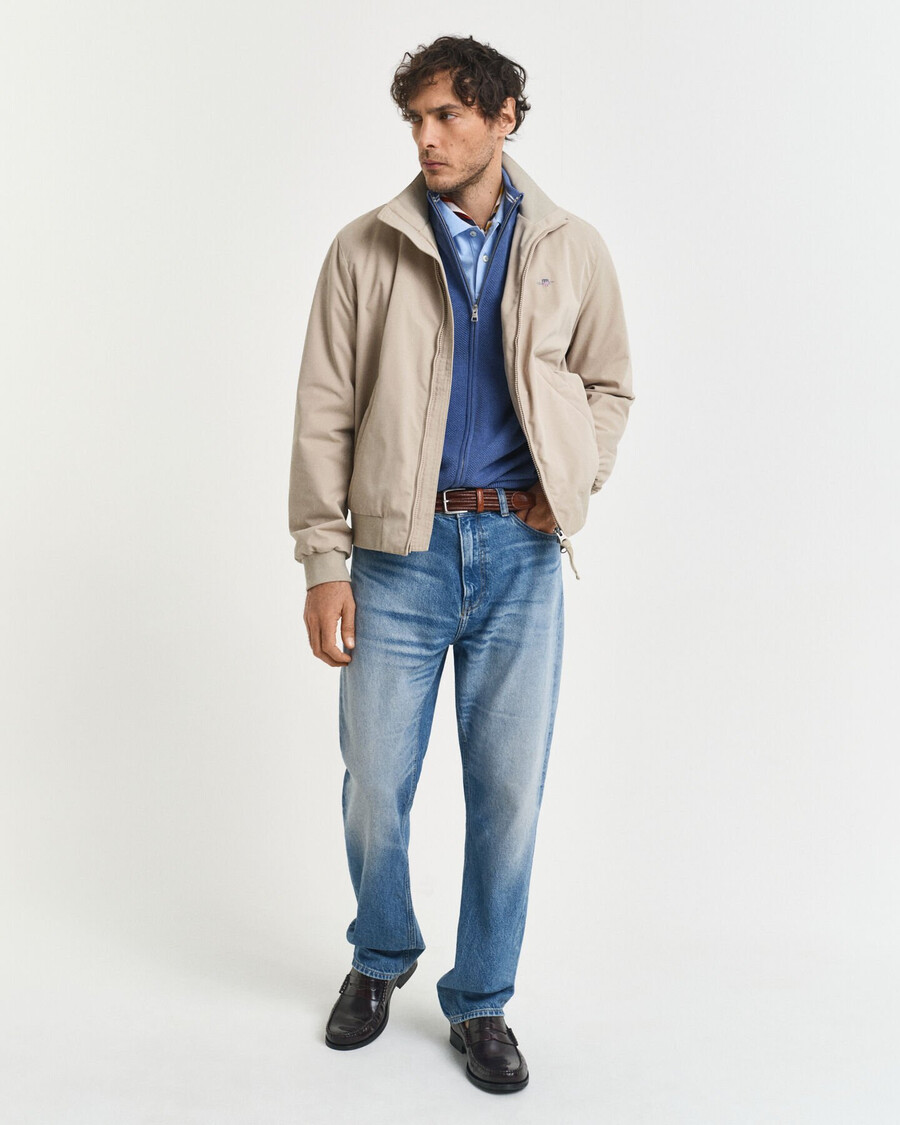 cotton piqué zip cardigan - denim blue melange