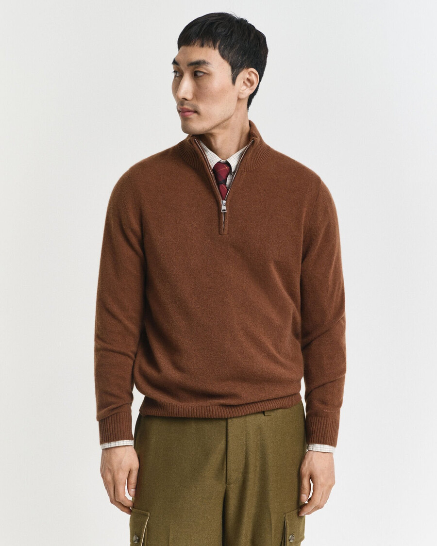 cashmere halfzip sweater - mahogany brown