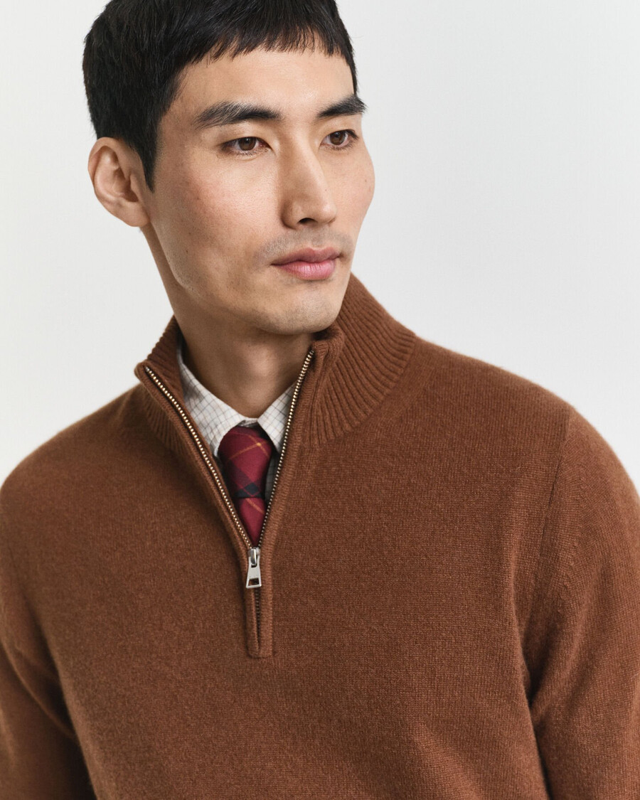 cashmere halfzip sweater - mahogany brown