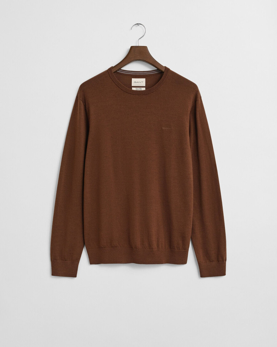 merino wool crew neck sweater - mahogany brown