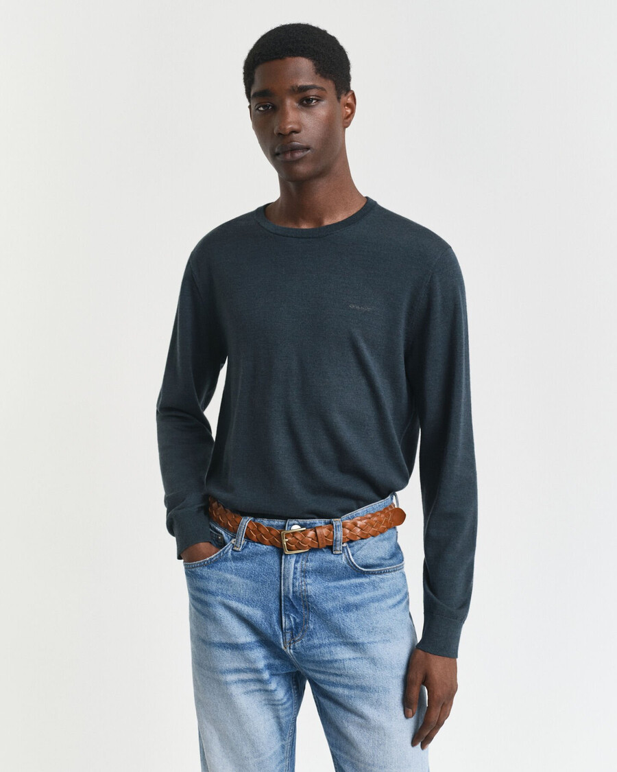 merino wool crew neck sweater - tartan green
