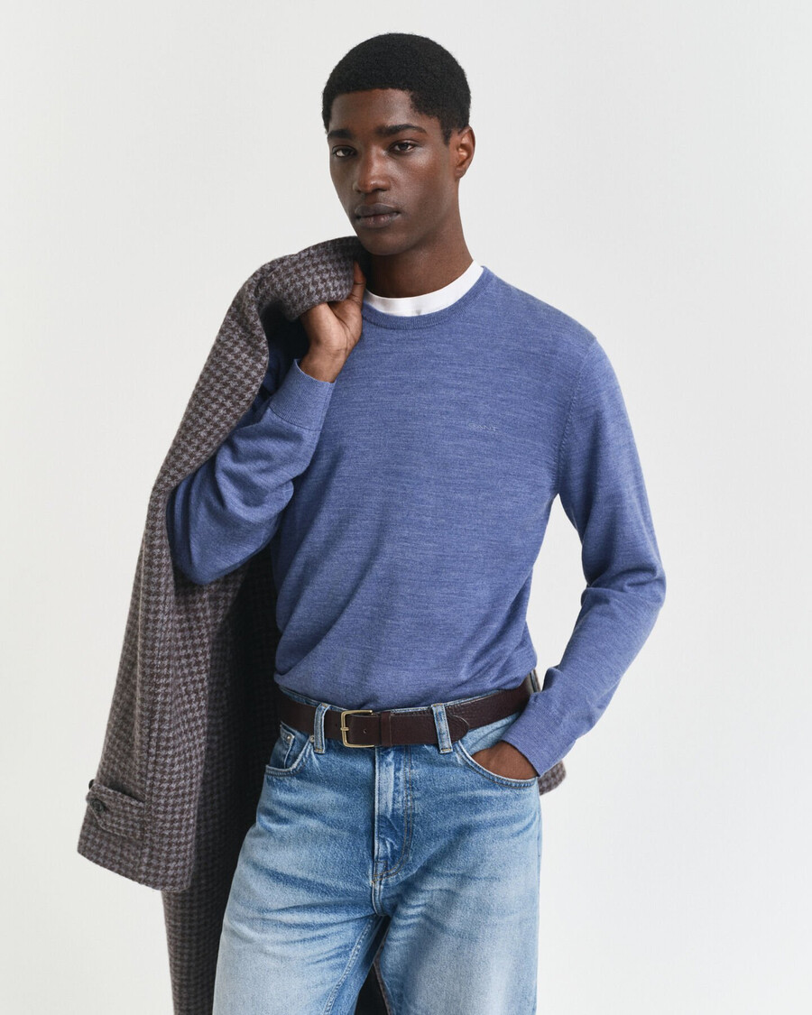 merino wool crew neck sweater - stone blue melange