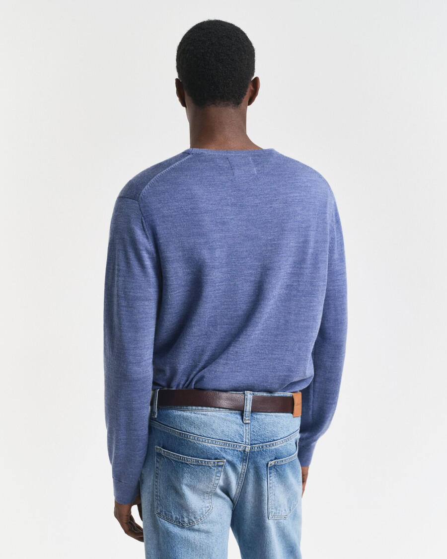 merino wool crew neck sweater - stone blue melange