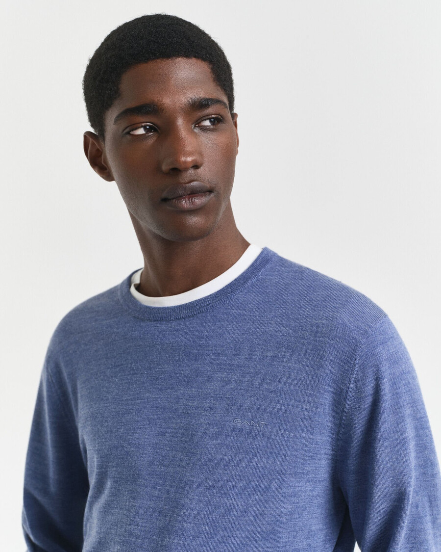 merino wool crew neck sweater - stone blue melange