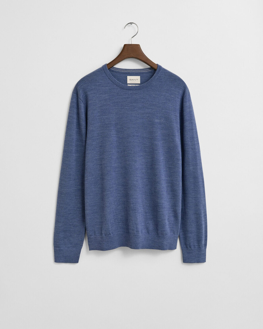 merino wool crew neck sweater - stone blue melange