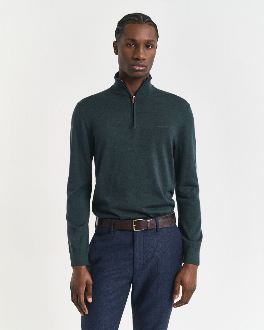 extra fine merino wool halfzip sweater - tartan green