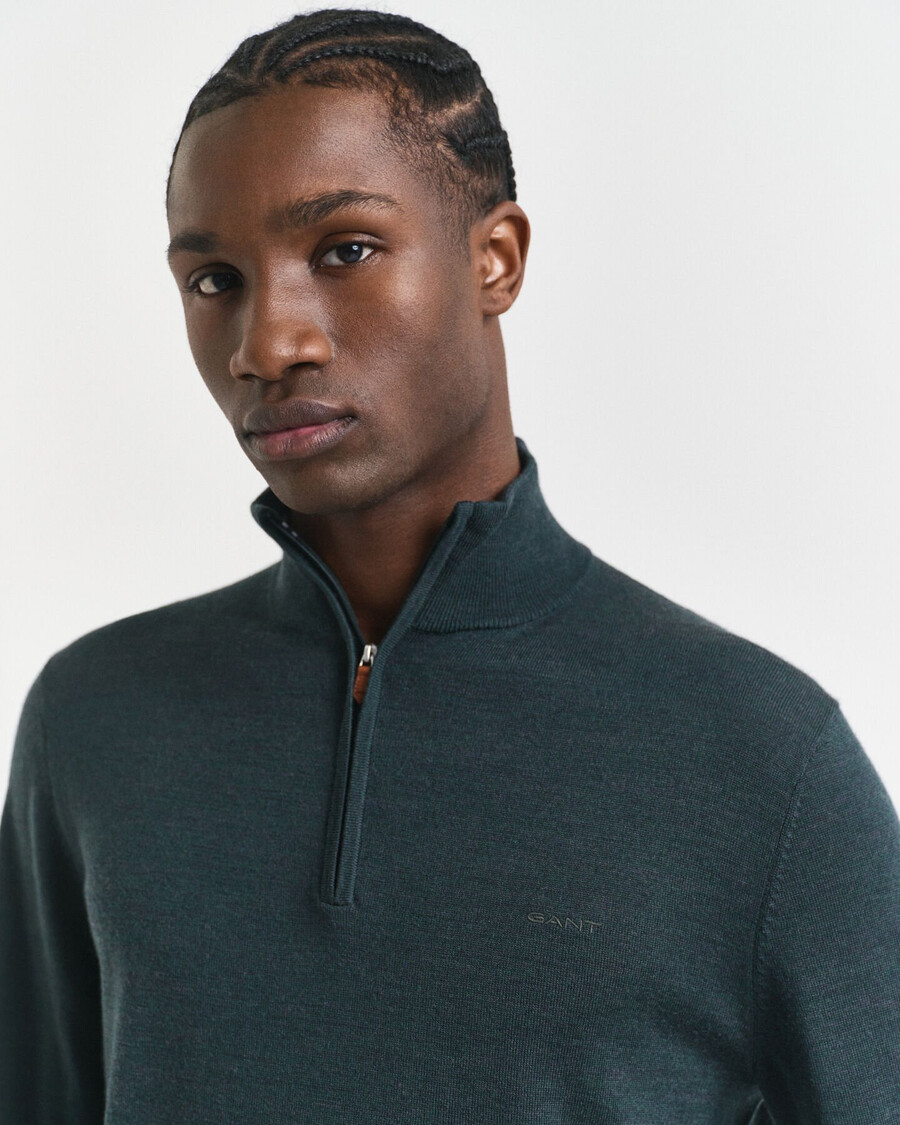 extra fine merino wool halfzip sweater - tartan green