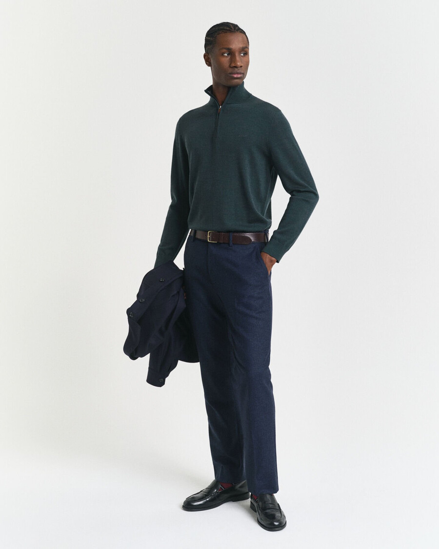 extra fine merino wool halfzip sweater - tartan green