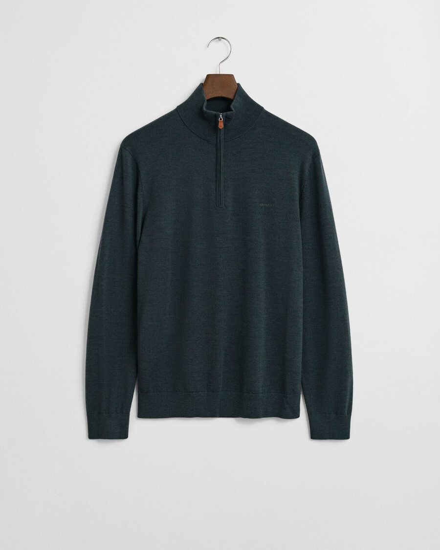 extra fine merino wool halfzip sweater - tartan green