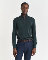 extra fine merino wool halfzip sweater - tartan green