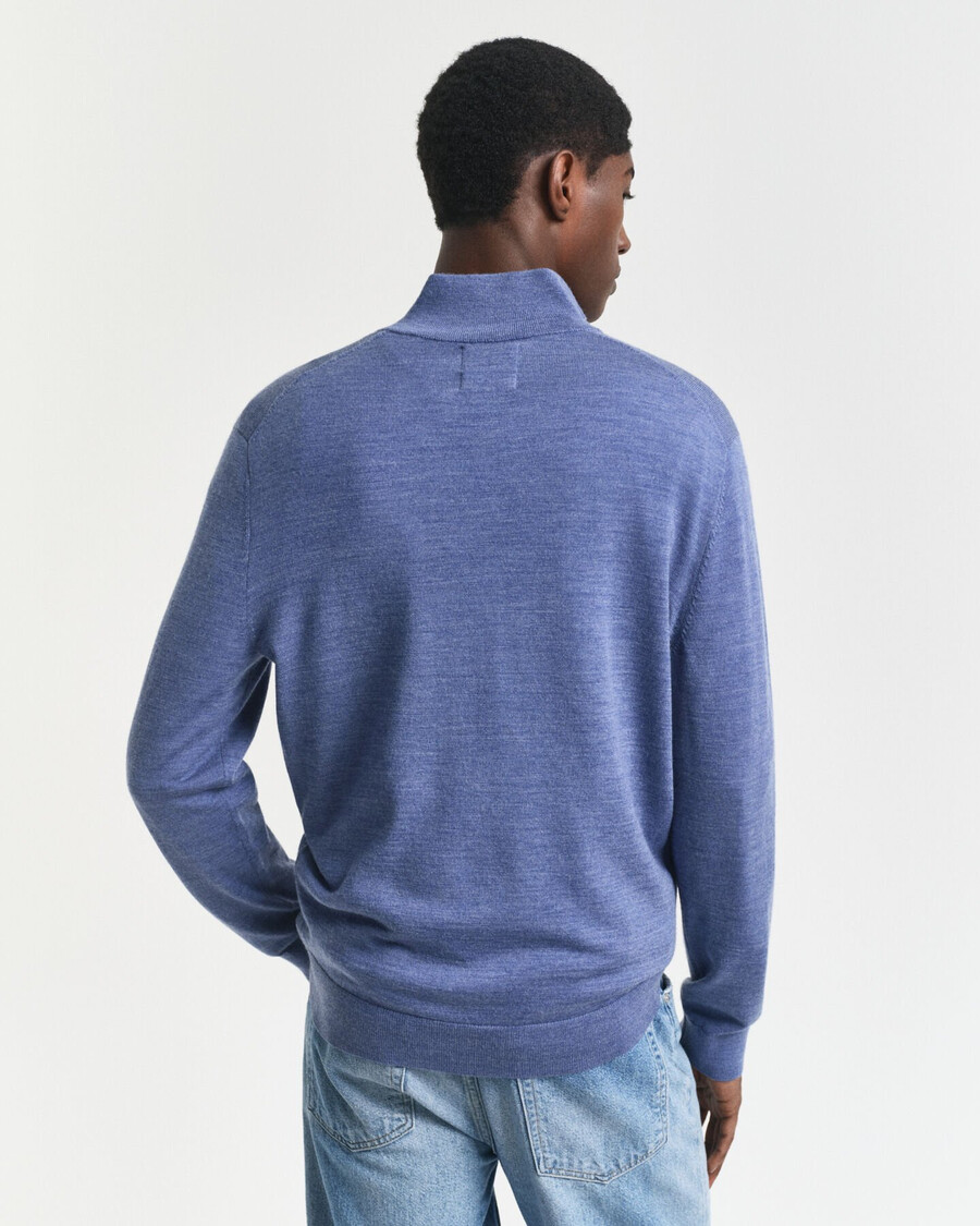 extra fine merino wool halfzip sweater - stone blue melange