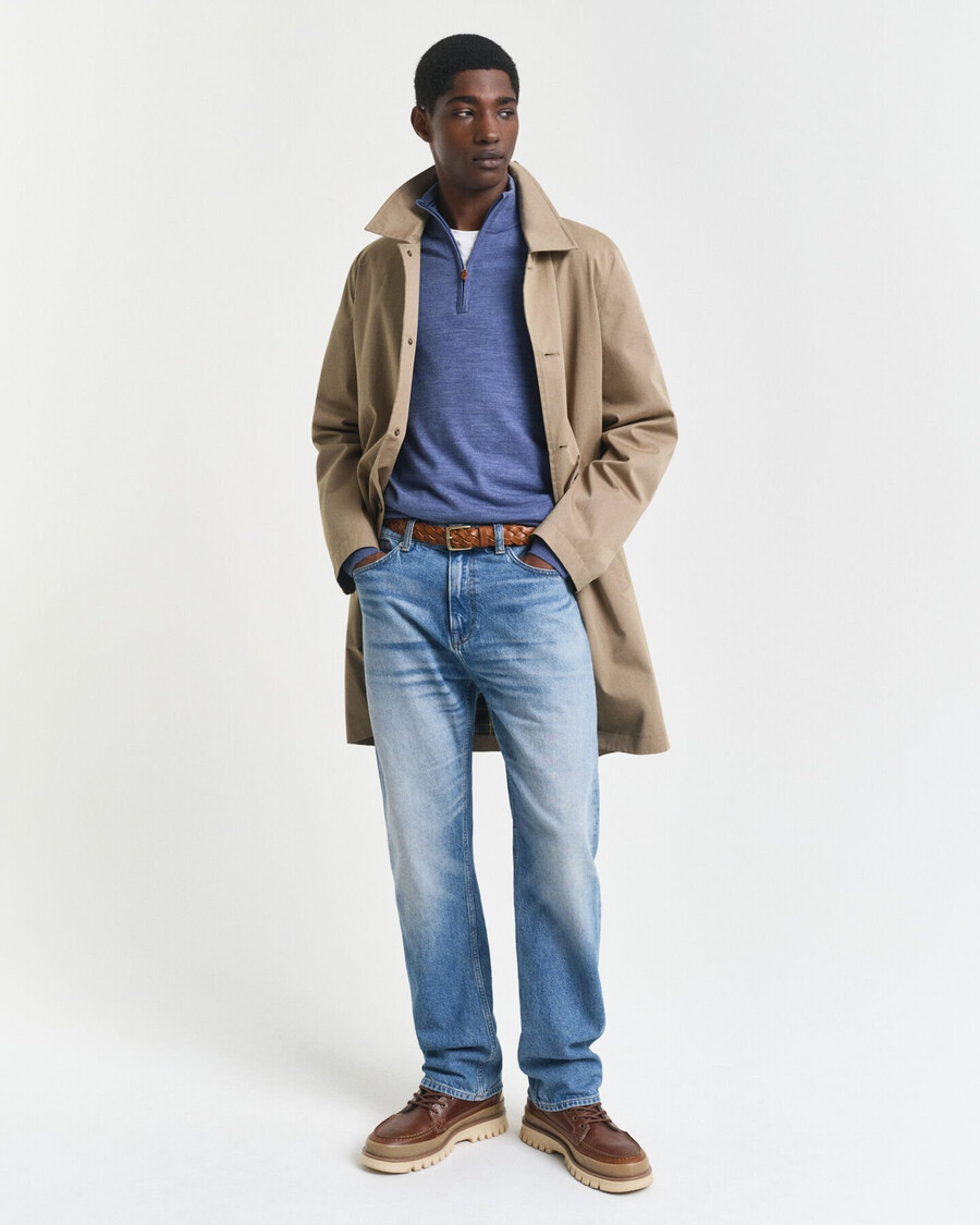 extra fine merino wool halfzip sweater - stone blue melange