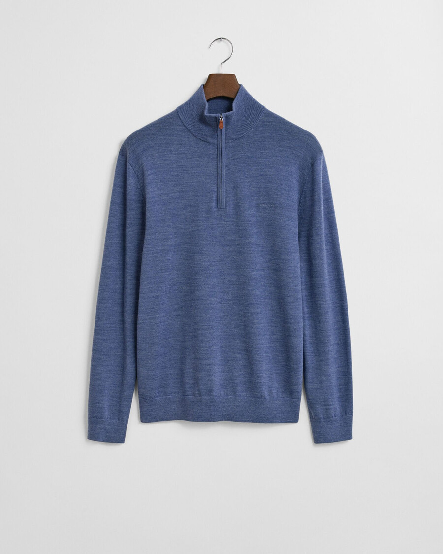 extra fine merino wool halfzip sweater - stone blue melange