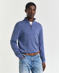 extra fine merino wool halfzip sweater - stone blue melange