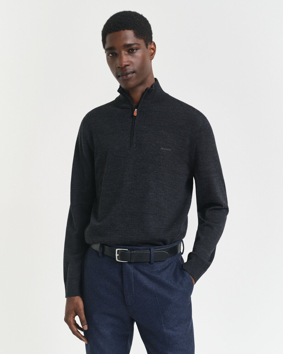 extra fine merino wool halfzip sweater - dark charcoal melange