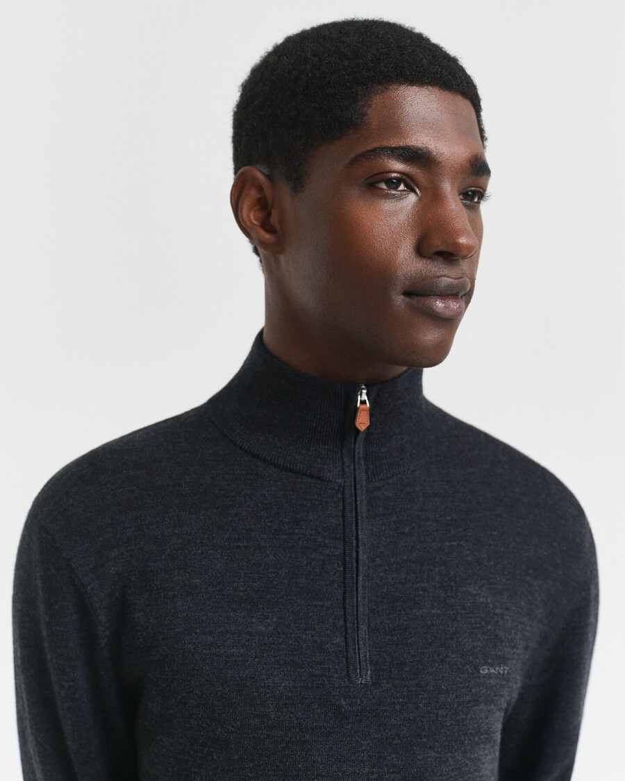 extra fine merino wool halfzip sweater - dark charcoal melange