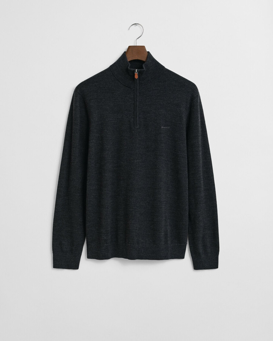extra fine merino wool halfzip sweater - dark charcoal melange