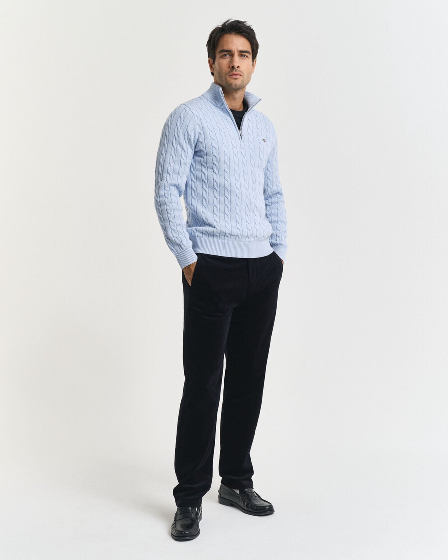 cotton cable knit halfzip sweater - ice blue melange